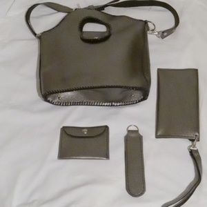 Silver & lace purse with black inside &wristlet purse,coin purse & key chain.